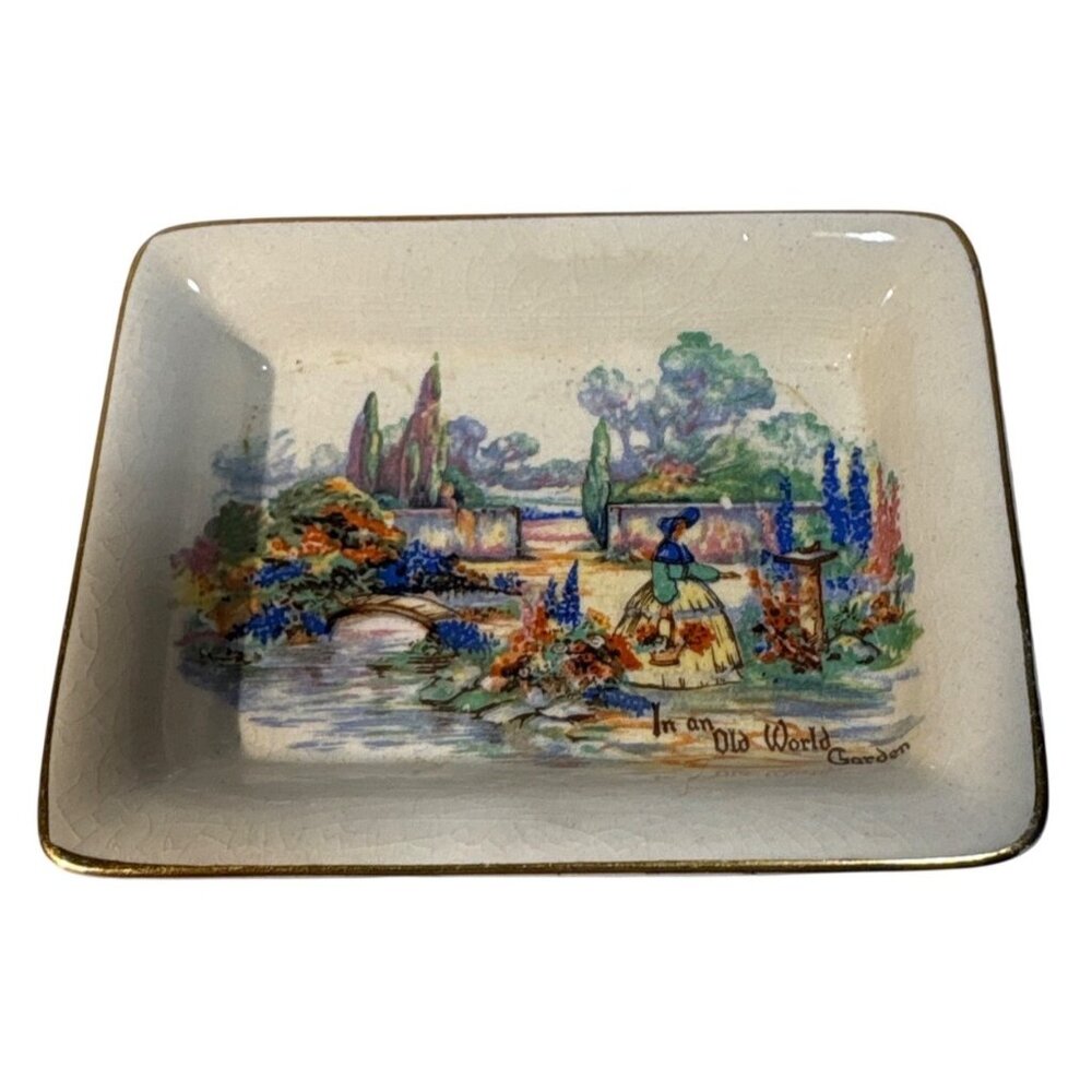Sandland Ware Butter Dish In An Old World Garden Hand Painted Vintage England